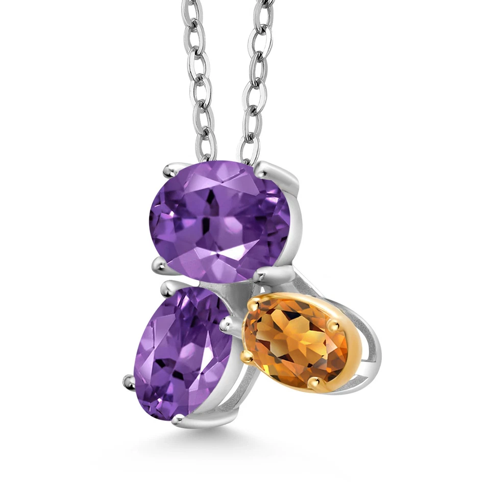 Colgante de plata 925 y oro amarillo de 10 quilates amatista y citrino rojo naranja Madeira Foto 2 de 4