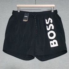 Hugo Boss Octopus Swim Trunks Mens XL 5" Black White Logo Mesh Lined NWT