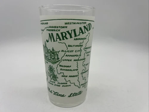 Vtg MARYLAND Frosted Collector Federal Glass Tumbler 4.75”