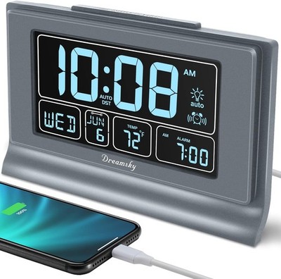 Digital Alarm Clock with Battery Backup 5 Inch Large Display Auto Set USB