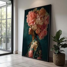 Floral Headdress Woman Canvas Print, Artistic Portrait Wall Art