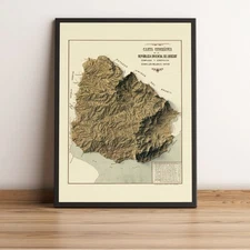 Uruguay Map, Uruguay 2D Relief Map, Uruguay Vintage Map - 2D Flat Print