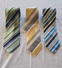 Lot of 3 Geoffrey Beene Green Blue Yellow Stripe Men's Neck Ties 100 Silk 1 New