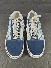 VANS Old Skool Checkerboard Low Lace Up Mens 6.0 W 7.5 Blue Topaz True White
