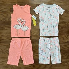 Carter  s 4pc Cotton Summer Pajamas Set Girls 7 7A Shorts Tank Flamingos NWT 