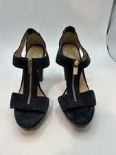 Michael Kors Dark Navy Suede Pump Sandals Gold Zipper 6.5 Womens