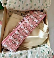 Vintage Pierre Deux Wedding Belts Hand-Beaded White Silk 1960's Small Set of 2