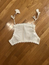 SHEIN Crochet Lace Halter Top Boho Festival Beachwear Knit Ivory Crop Top Size M