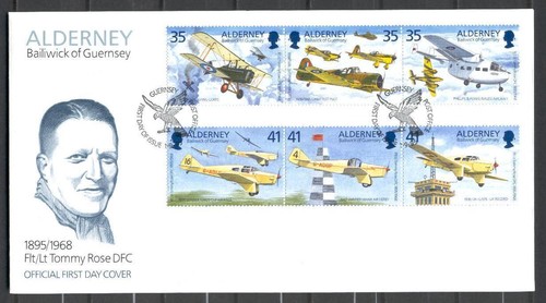 FDC E51 Alderney 1995 6v CV 10 eur Planes Tommy Rose - 第 1/1 張圖片