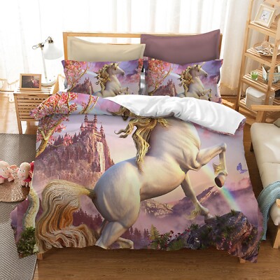 3D Einhorn Schloss Flügel Kinder Quilt Cover Set Bettwäsche Sets Kissenbezüge 64