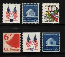 US, #1509//20  Regular issue 1973-74 6 stamps, MNH