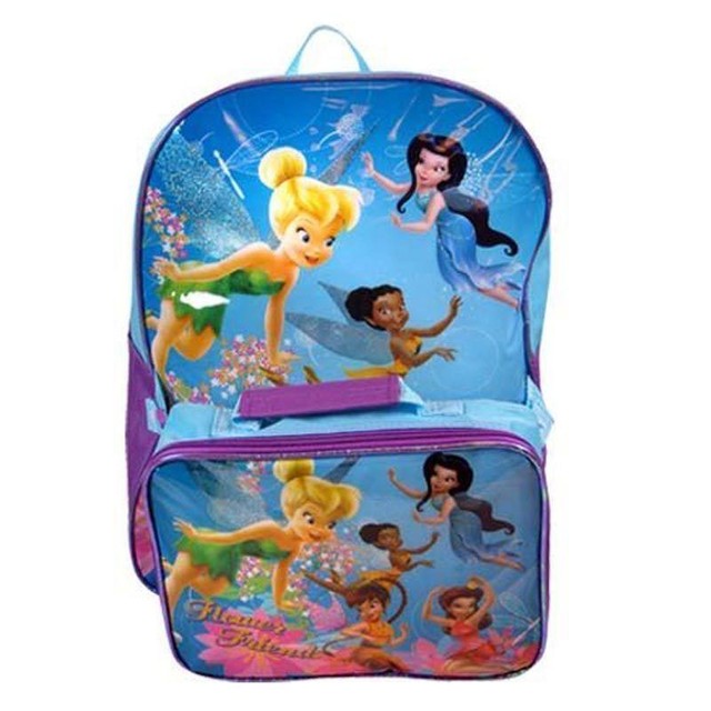 Backpack 16" + Detachable Lunch Bag TINKERBELL Fairies Friends Blue NWT