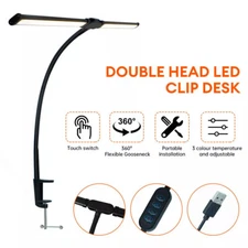 Adjustable Gooseneck LED Desk Lamp with Clamp Double Head Desk Lamp with 360° US