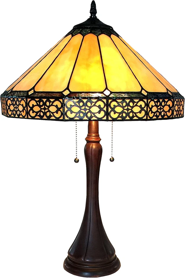 Tiffany Style Mission 2-Light Table Lamp Amber Brown Stained Glass Bronze Finish - Image 4 of 4