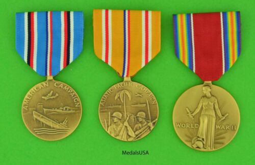 3 WWII US Medal set - American &amp; Asiatic Pacific Theater Service - WW2 Campaign 