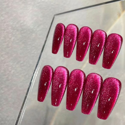 Handmade False Nail Hot Red Cat's Eye Press on Nails for Nail Art 10PCS - Afbeelding 1 van 30