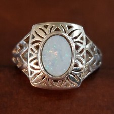 Sterling Silver AUSTRALIAN OPAL Ring, 9x7mm, Pierced Shank, Size 6, Nice Color