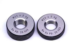 NEW M22 X 2 6g SOLID THREAD RING GAGES 22 2.0 GO NO GO P.D.'S = 20.663 & 20.503