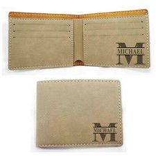 Personalized Leather Bifold Mens Wallet Boyfriend Dad Husband Groomsmen Gift