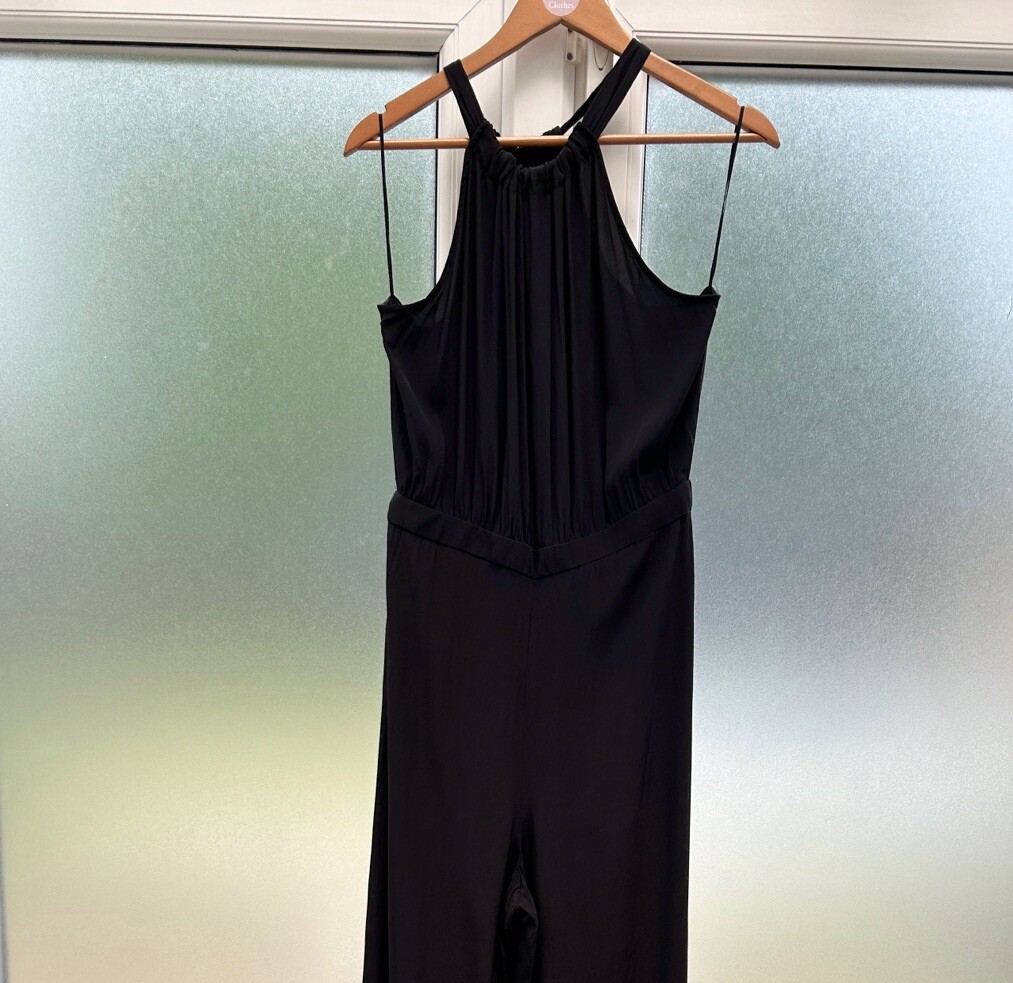 NEW Mango Black Wide Leg Halterneck Jumpsuit Size Large NWT thumbnail 3