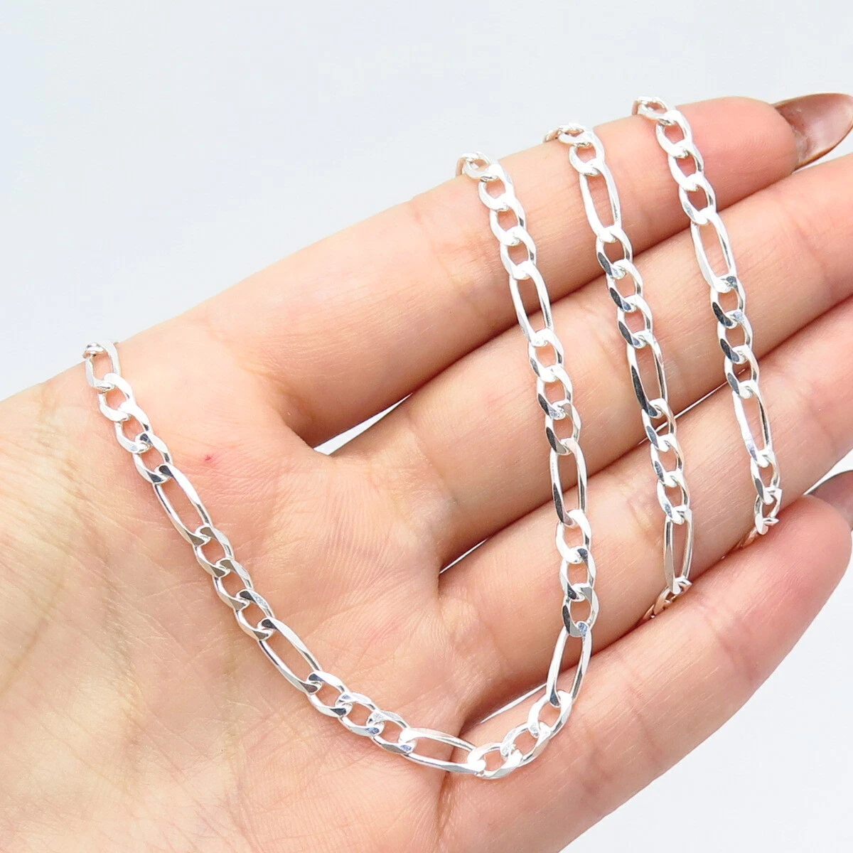 925 Sterling Silver Italy Figaro Chain Necklace 21
