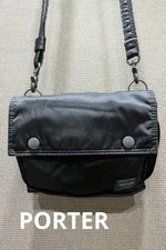 PORTER Tanker Black Nylon 2Way Shoulder Belt Bag Pouch Yoshida Japan Used