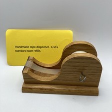 Handmade Oak Tape Dispenser Desktop Tape Holder Uses Standard Tape Refills