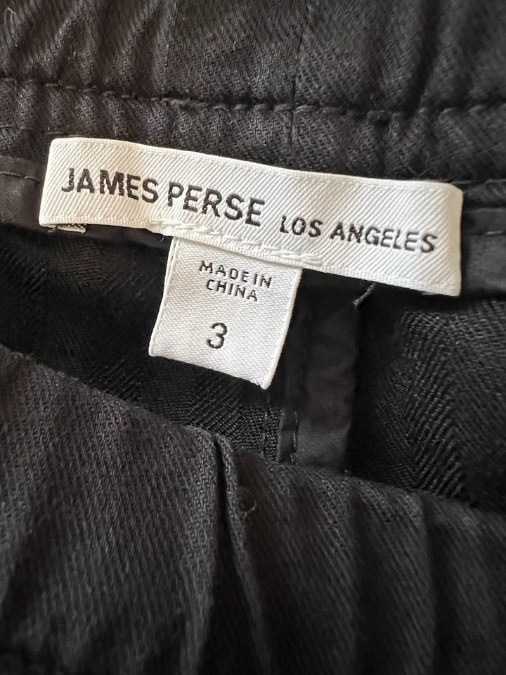 James Perse Herringbone Drawstring Pants Size 3 (32) Poly Cotton Linen Black - Image 3 of 4