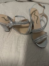 NINA Size US 7 ,Silver Color With Rhinestone, Block type heel Wore ONCE