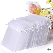 50PCS White Organza Bags 7x9cm 9x12cm Jewelry Packaging Gift Bags Fabric Drawstr