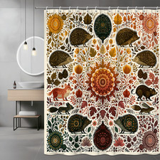 Hedgehog Floral Autumn Shower Curtain, Woodland Animal Print