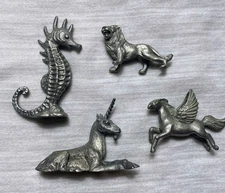 4 Pewter Figuries- Rawcliffe, Spoontiques - Pegasus, Seahorse, Lion, Unicorn