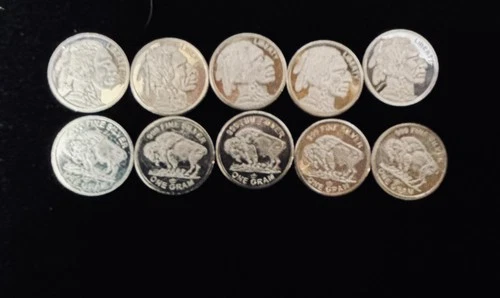 1 gram .999 Pure Silver Buffalo Design Lot of 10 Grams