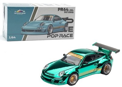 Pop Race 1:64 Porsche 997 RWB Chrome Green Tokyo Auto Salon HK
