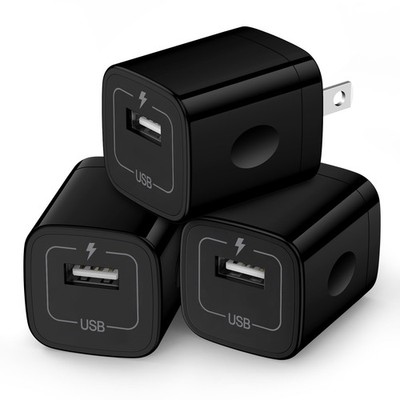 Wall Charger Cube1a/5v Single Port Usb Plug 3 Pack Travel Black Charging Block B