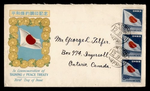 DR WHO 1951 JAPAN FDC PEACE TREATY SIGNING CACHET STRIP M70803