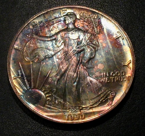1990 Toned American Silver Eagle ASE $1  One Troy Ounce Oz .999 Fine Bullion UNC