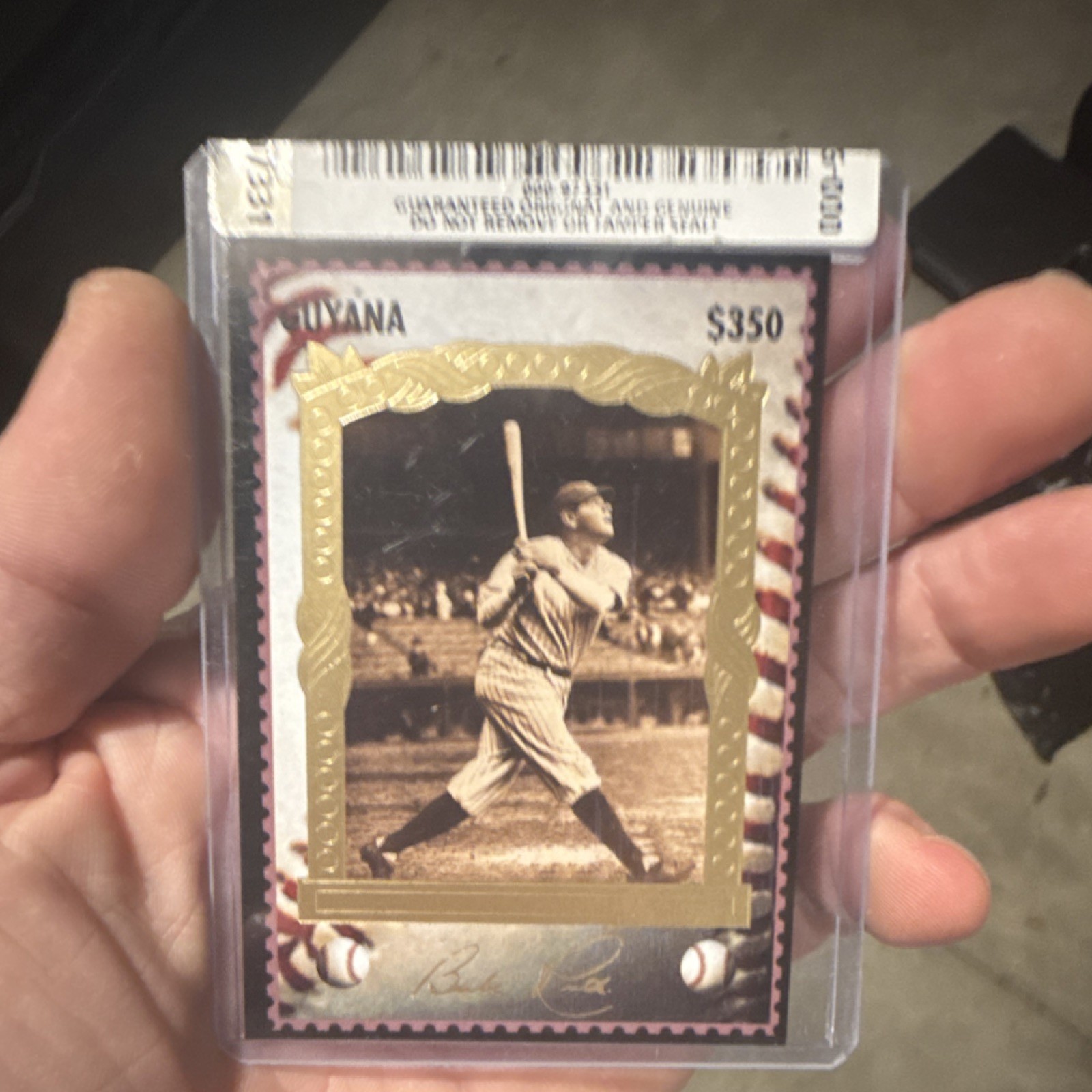 Guyana 1994 Babe Ruth Sultan of Swat Stamped Baseball Card #8 MLB $350 COA