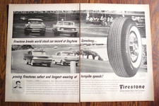 1959 Firestone Tires breaks Stock Car record at Daytona Nascar 2-page Print Ad