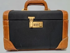 VTG HORCHOW Vanity Case Travel Makeup Train Locking Genuine Leather Italy Black