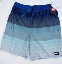 Quiksilver Men's Small Blue Striped Swim Shorts Built-in Liner NWT