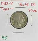1913 P T1 (Type 1) Buffalo Nickel 5c Fine