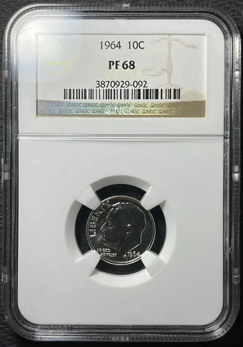 NGC PF68 1964 Roosevelt Silver Dime, Brilliant