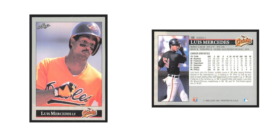 1992 Leaf Luis Mercedes Orioles #130.0 - Image 3 of 3
