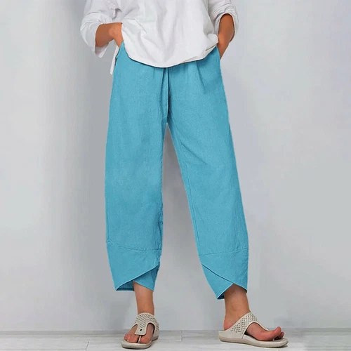 New Womens Ladies Cotton Linen Loose Baggy Casual Harem Pants Trousers Plus Size - Picture 22 of 35