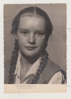 Pretty Cute Young Woman Charming Attractive Lady Girl Hair Braids Nice Old Photo