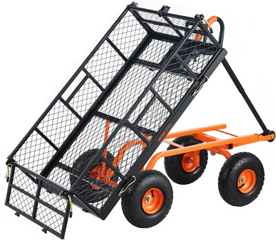 Dump Cart, Metal Garden Cart, Easy Assemble Frame, 400 lbs Capacity, 10'' Tires