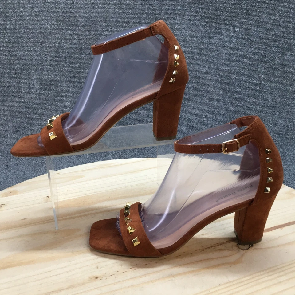 Sandalias Pierre Dumas para mujer 9 M Ariana correas al tobillo marrón imitación cuero tachonado Foto 2 de 4