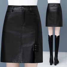 Gonna Mini A Matita In PU Alta Vita In Finta Pelle Vintage Bodycon