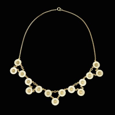 A. Michelsen. Gilded Silver Daisy Necklace with white enamel.